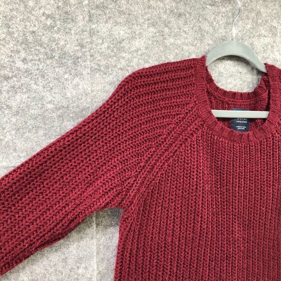 American Eagle Jegging Sweater Womens M Crewneck Wine Red Chunky Knit - Picture 5 of 11
